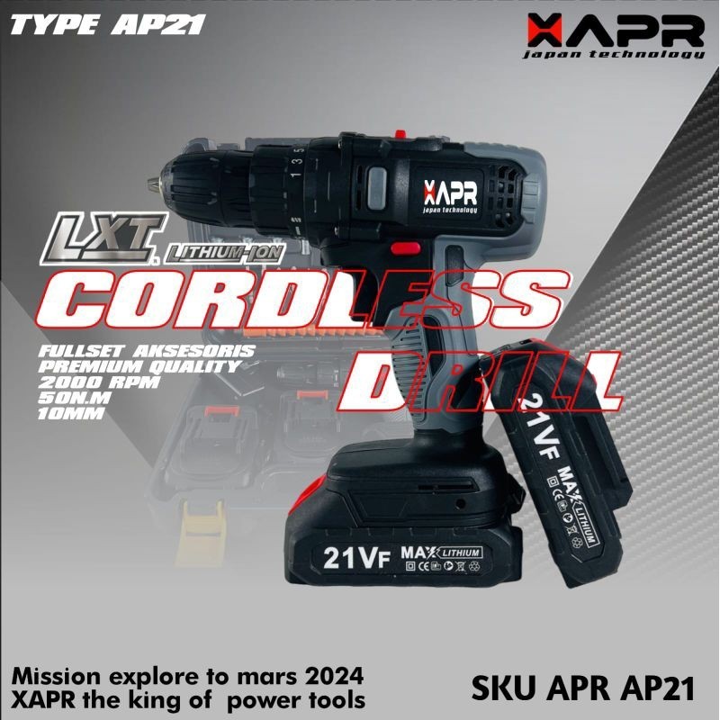 Original Bor Cordless Apr Japan Type A 21V Mesin Bor Baterai Multifungsi