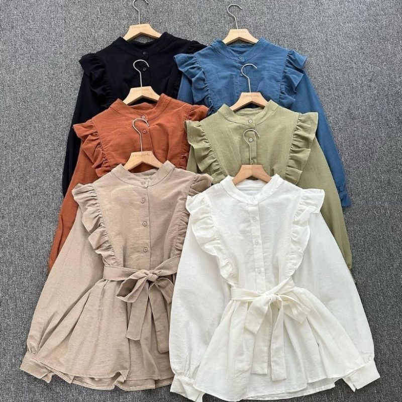 Bj Bloes Kerja Kantoran Blush Import Korea Nlouse Blouse Lengan Panjang Baju Atasan Wanita Kekinian 