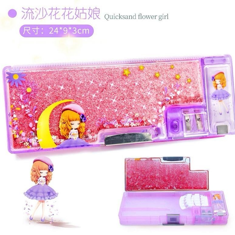 

gf-5 Kotak Pensil Magnet Glitter Air / Tempat Pensil karakter 2 sisi Terlaris