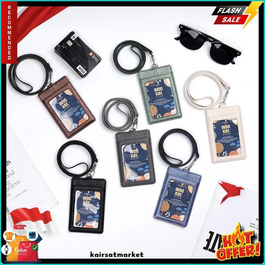 

Wookay Tempat Gantungan Id Card Holder Name Tag Kulit Kalung Custom Nama (Cod)