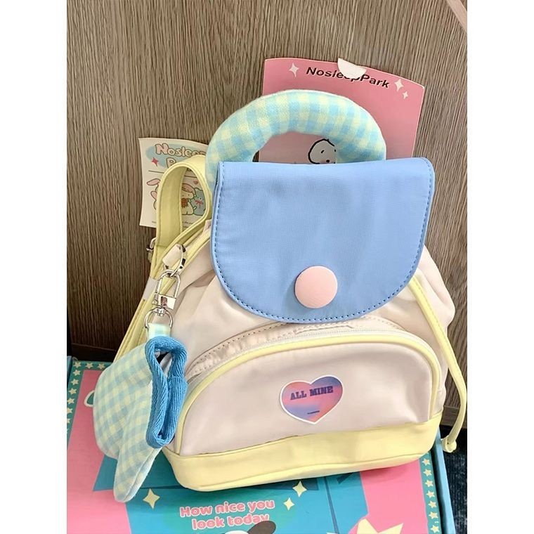 Ransel Kecil Kancing Musim Panas Ransel Kecil untuk Wanita, Tas Buku Kecil Lucu, Tas Ransel Mini unt