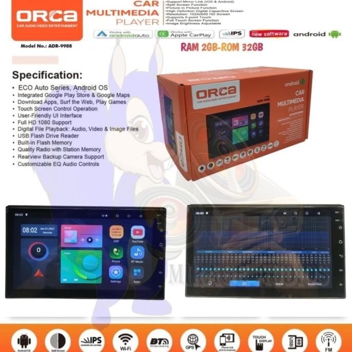 HEAD UNIT ANDROID ORCA ECO AUTO SERIES 7 INCH CARPLAY ANDROID AUTO TERBARU
