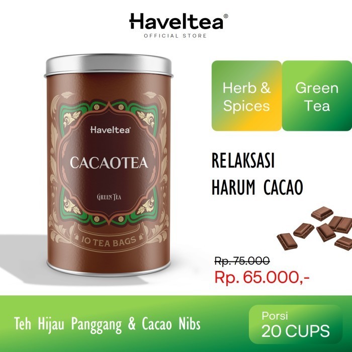 

Secrenada - Cacaotea Big Tin Haveltea Hojicha Cocoa Teh Hijau Coklat