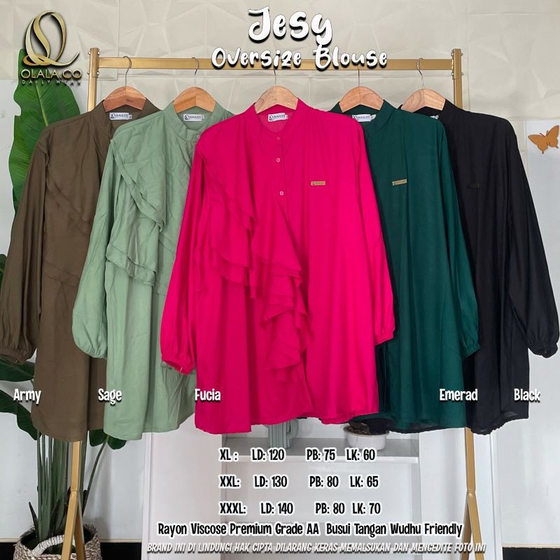 Sage green Jesy Kemeja Casual Rayon HQ Blouse Oversize LD 120 - 140 by Olala