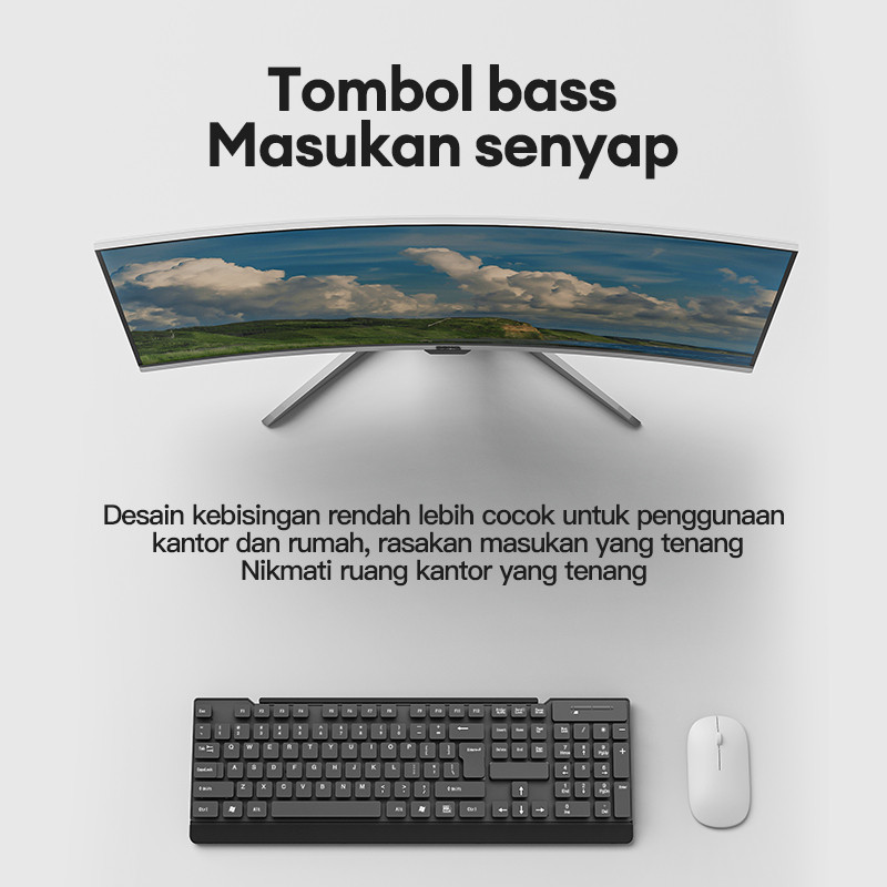 OLYPS Keyboard Wireless 2.4Ghz Portable Full Size Bass Button untuk PC Laptop