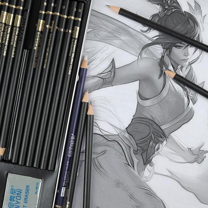 

CQ37 Nyoni Drawing Pencil Gambar Set 29pcs Metal Tin Box Pensil Gambar Lukis Sketsa Lengkap Paket Sale