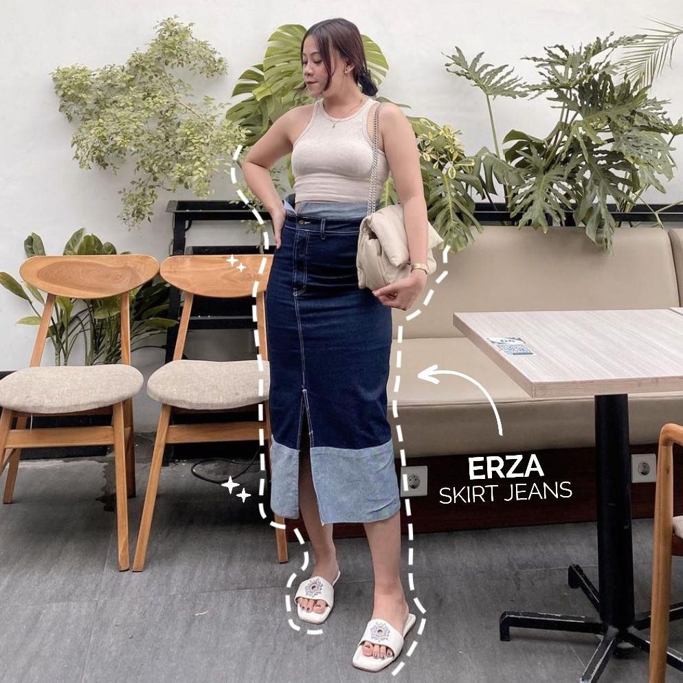 It34 ERZA SKIRT JEANS / ROK JEANS HIGHWAIST WANITA / LEA STORE Termurah
