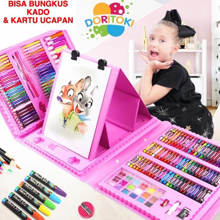 

Qig-1722 Doritoki 208Pcs Crayon Anak Pengasah Set Alat Menggambar Melukis Anak-Anak Crayon Cat Air Pensil Kekinian