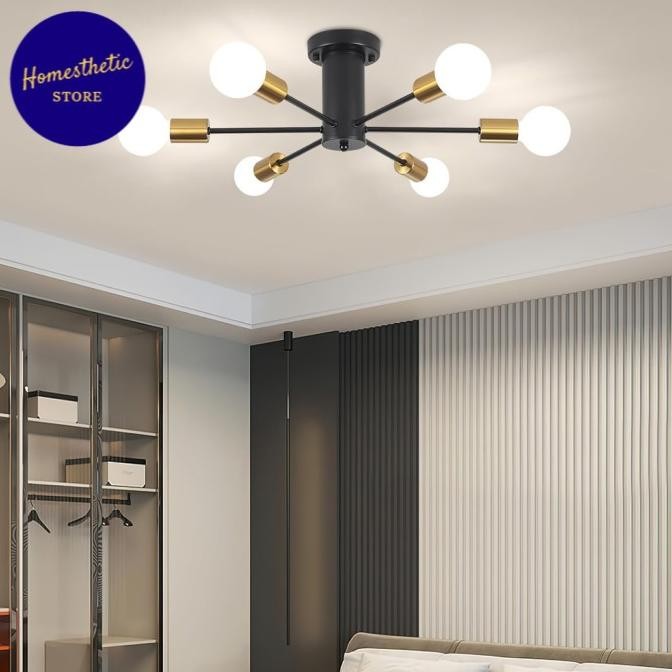 Fitting Lampu Gantung Hias Plafon Minimalis Vintage Retro Ceiling Lights Modern Cabang 6 Untuk Cafe 