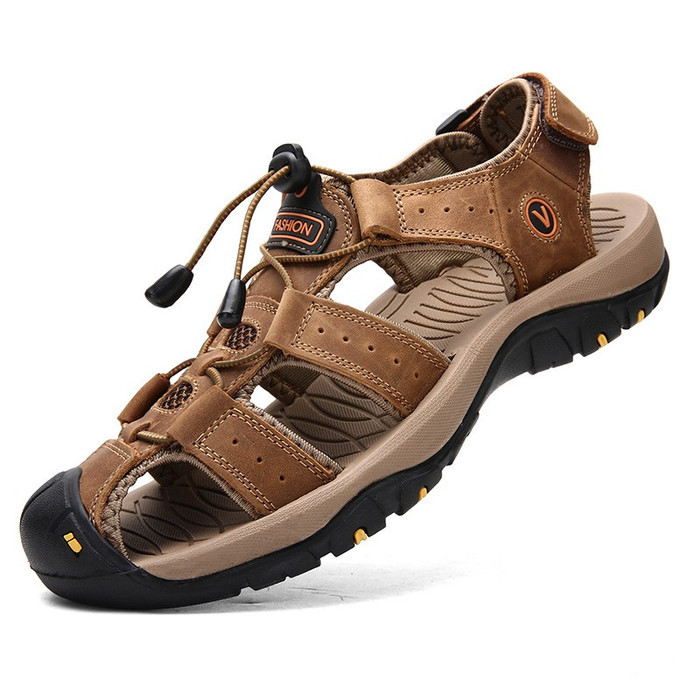 {DianShop} KR37 Sandal Outdor Pria Kulit Ringan Hiking Sepatu Gunung - Dark Brown Berkualitas
