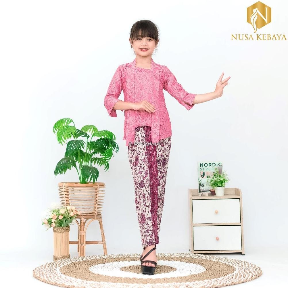 Spesial Promo Setelan Kebaya Kutubaru Anak Set Rok Plisket Batik  / Baju Kebaya Anak Perempuan Umur 