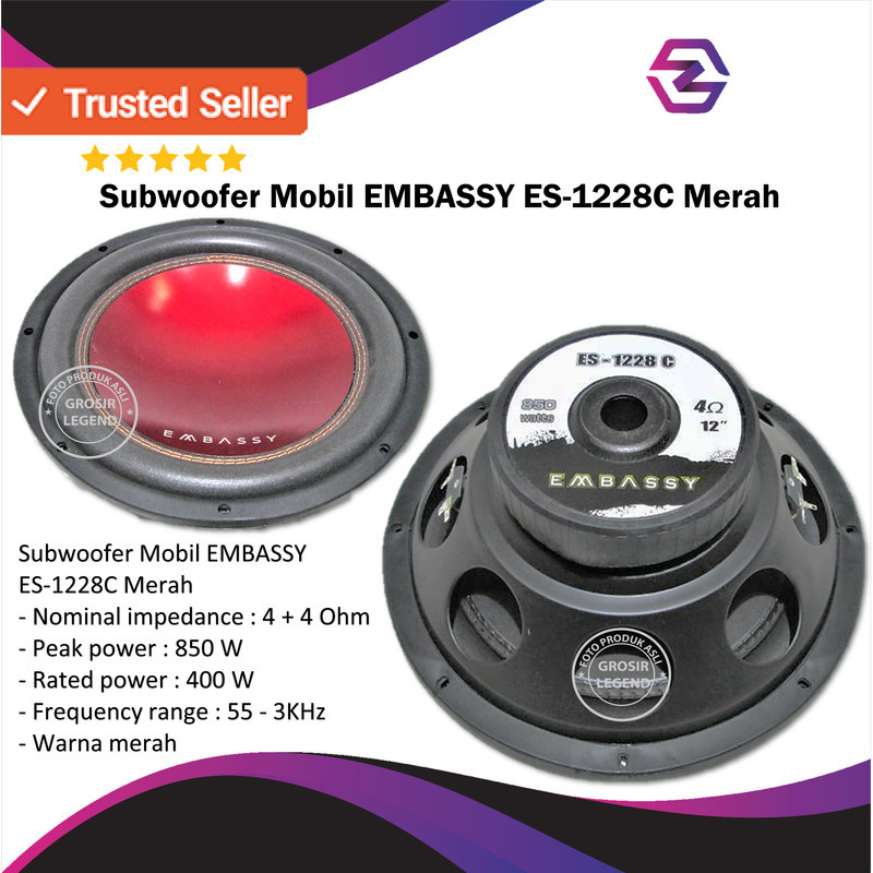 Subwoofer Mobil EMBASSY ES-1228C Merah