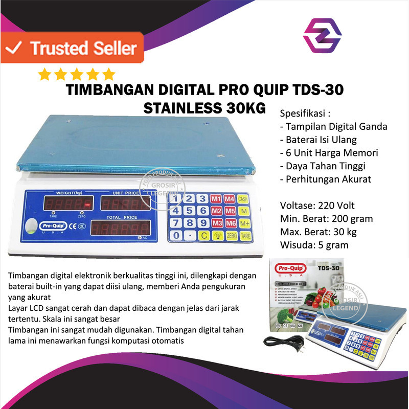 TIMBANGAN DIGITAL PRO QUIP TDS-30 STAINLESS 30KG