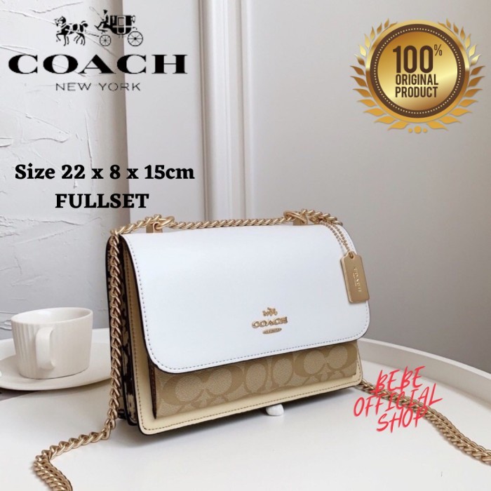 BOOM SALE [ORIGINAL] COACH Klare Clamshell In Signature Chalk / Tas Coach Wanita