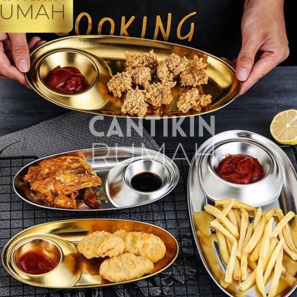 Piring Saji Gorengan Korea Tempat Saos Stainless 304 Emas Gold Plate