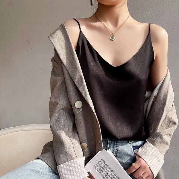 Tank Top Wanita J177 | Teng Top| Tanktop | Tanktop V Ne Bahan Satin