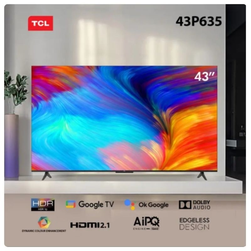 TV TCL 43Inch Google TV 43P635 Smart TV 43 in 4K UHD