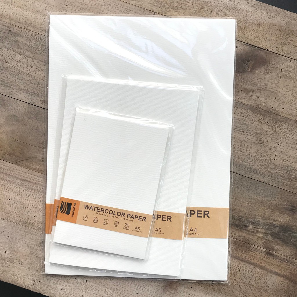 

BAOHONG Cellulose Watercolor Paper 300gsm A6/A5/A4/A3 - Kertas Cat Air Lembaran