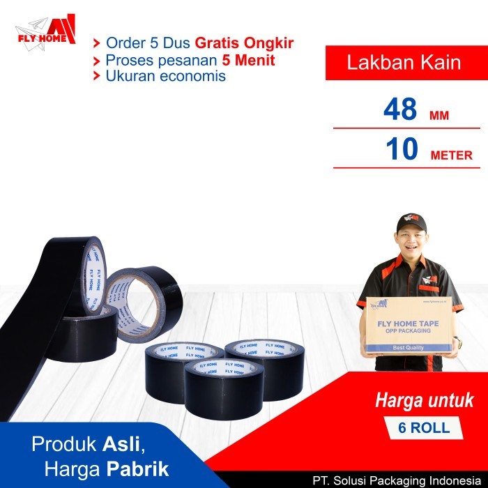 

Sale Flyhome Lakban Jilid/Kain Hitam 10Meter 6 Roll 48Mm X 10M Cloth Tape