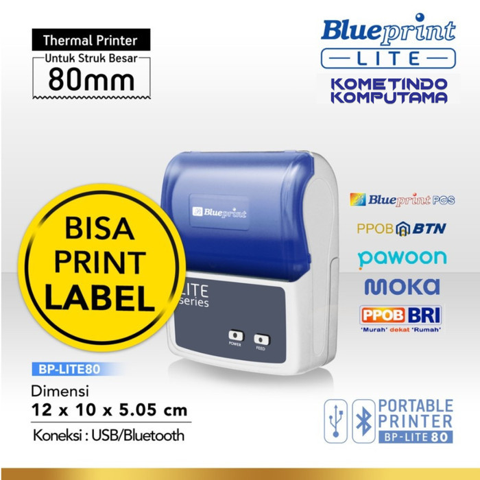 BP-LITE80 PORTABLE PRINTER THERMAL LABEL USB/BLUETOOTH BLUEPRINT ORI -READY NOW-