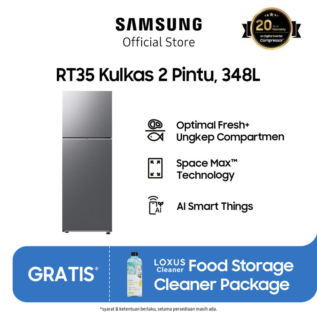 Samsung Kulkas 2 Pintu dengan Ungkep Compartment, Spacemax dan Digital Inverter 348L- RT35CG5440S9SE