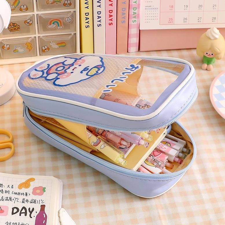 

TW39 Tempat Pensil Transparan Anti Air Motif Kartun Kawaii Dengan Resleting Hemat