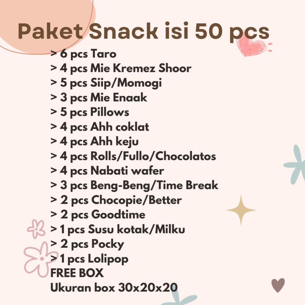 

wwr-76 PAKET SNACK ISI 50 PCS/ GIFT BOX FREE UCAPAN HARI GURU/ANNIVERSARY/ULANG TAHUN DLL Viral