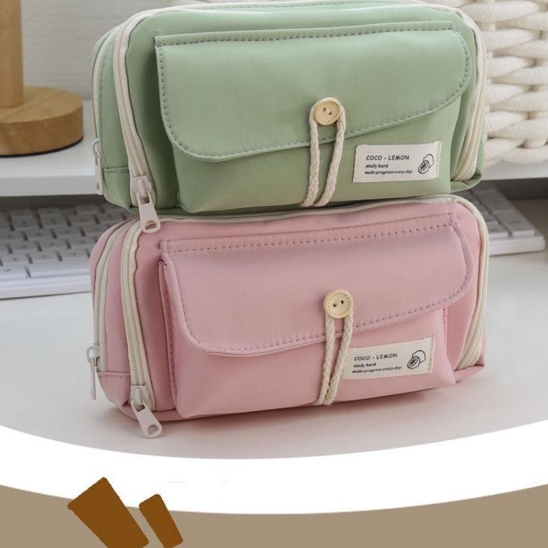 

As23 Penjual LokalNew Design Tas pena tali katun berkapasitas besar Dua Resleting Berpenampilan Tinggi Pencil Cases Large Capacity Pencil Bag Sale