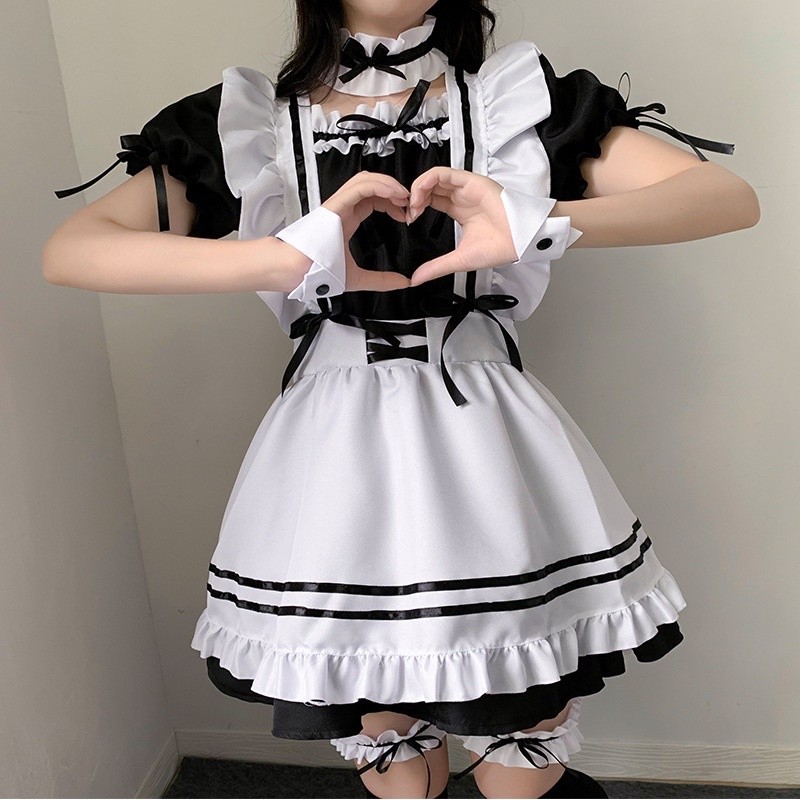 murah chan kawaii maid dress uniform lingerie seragam pelayan wanita seksi costume babydoll lolita