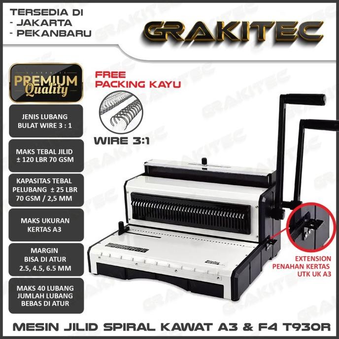 

MESIN JILID SPIRAL KAWAT F4 & A3 T930R LUBANG BULAT 3:1 GRAKITEC ORIGINAL DAN TERPERCAYA