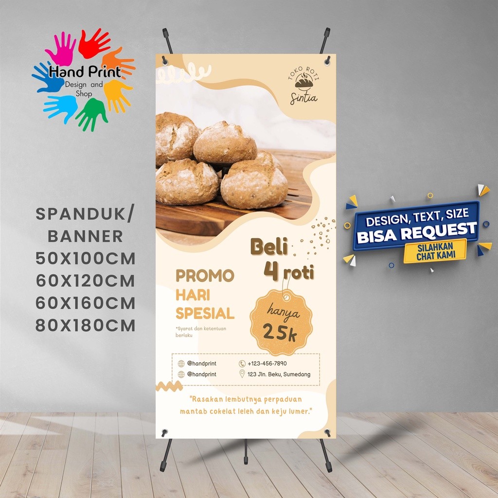 SPANDUK BANNER Kedai Roti Aneka Makanan 60x160 CM Outdoor Free Design