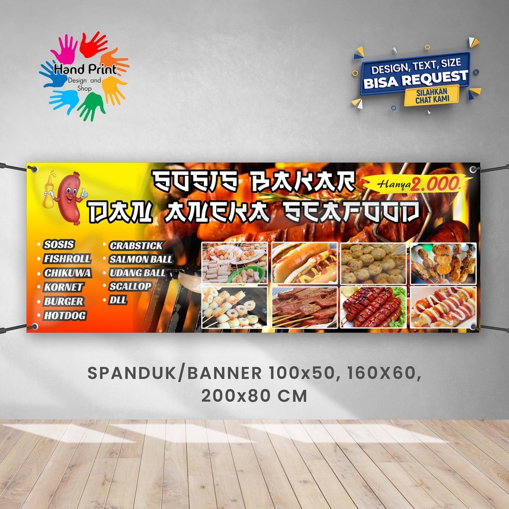 Spanduk Banner Jajanan Seafood Snack Sosis Bakar E Gratis Memesan Desain