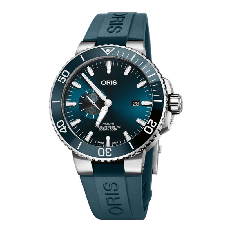 Jam Tangan Pria Oris Aquis 01-743-7733-4155-07-4-24-69EB Divers Small Second Date Blue Dial Blue Rub