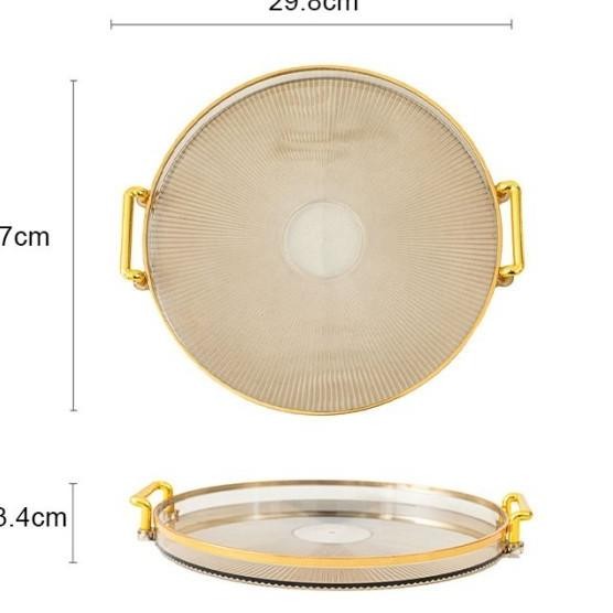 Tray Transparan Bulat Gold /  Nampan Dengan Pegangan Handle Gold/Dekorasi Nampan Tray Mewah/Aestheti
