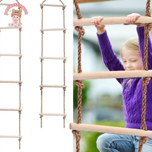 Mainan Tali Tangga Kayu Multi Rung Untuk Olahraga Panjat Tebing Anak