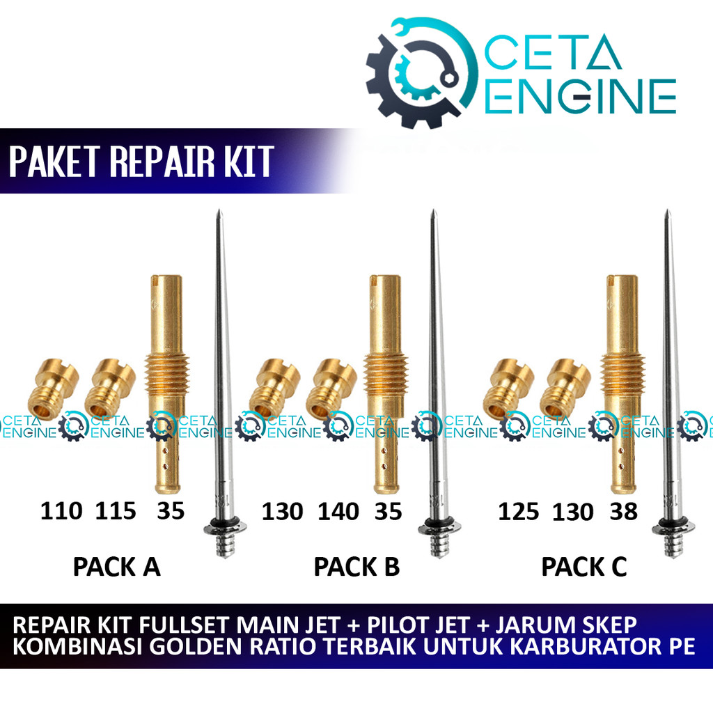 (COD) PAKET PE24 PE26 PE28 PE30 REPAIR KIT SET MAIN JET PILOT JET JARUM SKEP 110 115 130 140 SLOW JE