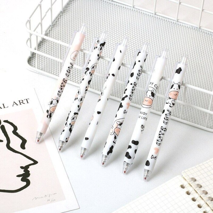 

Vee 6 Buah/Set Perlengkapan Alat Tulis Sekolah Pulpen Gel Sapi Lucu Tinta