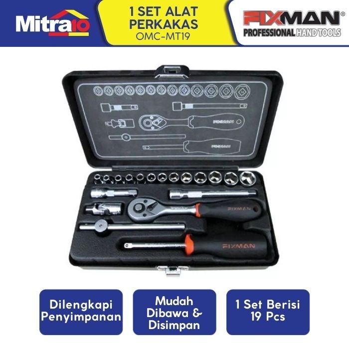 FIXMAN DR SOCKET TOOL SET / KUNCI SOCK OMC-MT19 19-PC 1/4 INC