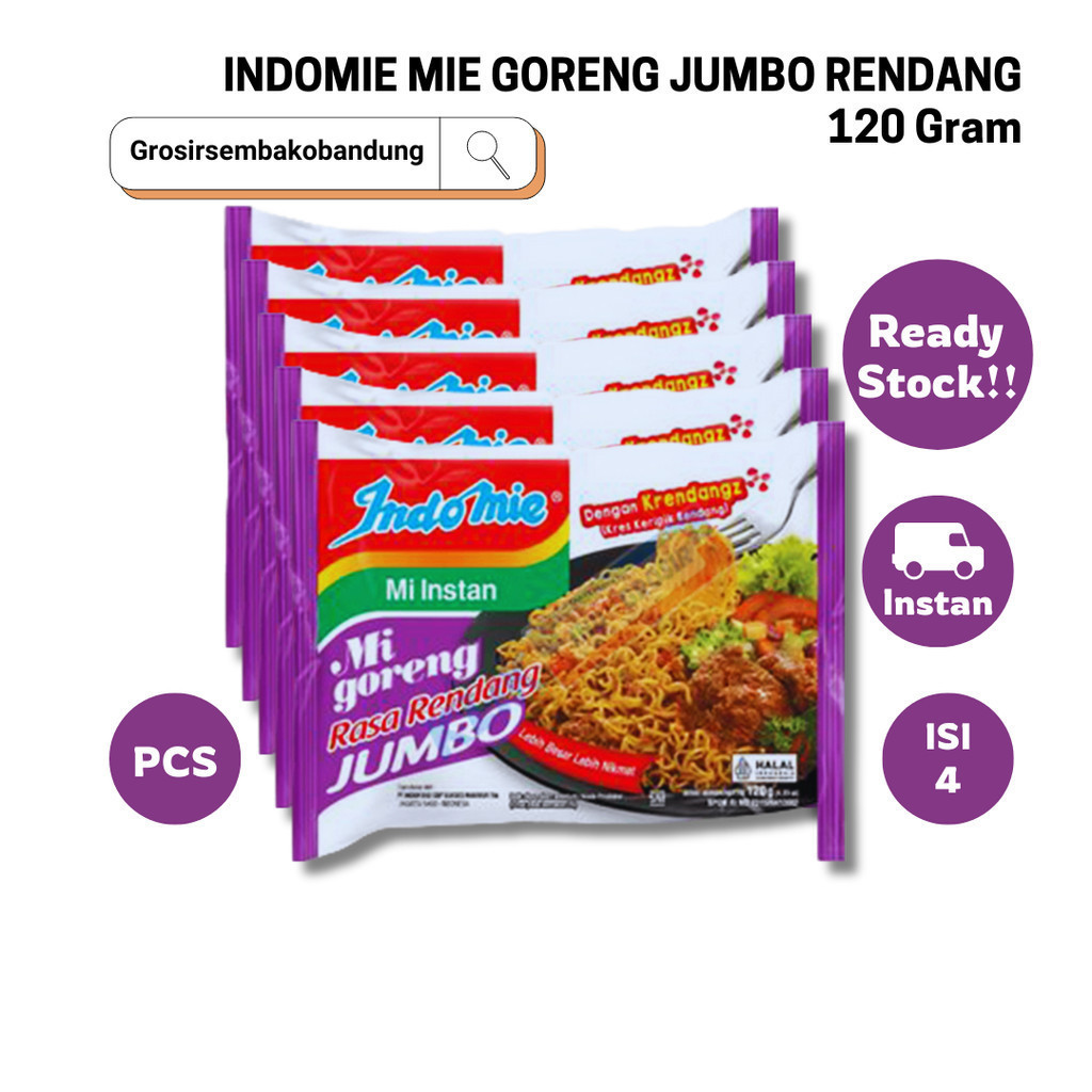 

INDOMIE MIE GORENG JUMBO RENDANG PCK 120g - 4 Pcs - Kota Bandung