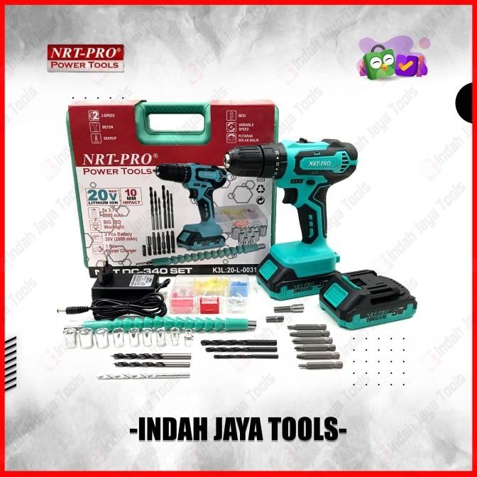 NRT-PRO DC-340 SET 26 PCS CORDLESS IMPACT DRILL 20 V BOR BATERAI BETON ORIGINAL DAN TERPERCAYA