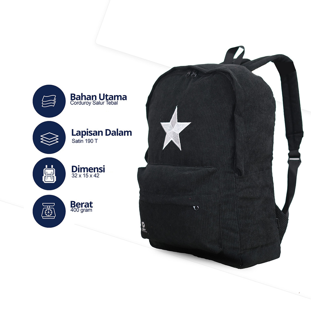 Tas Ransel Corduroy Star Backpack Bintang Sekolah Pria Wanita