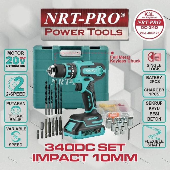 BOR BATERAI /CORDLESS IMPACT DRILL 20V NRT-PRO DC-340 ORIGINAL DAN TERPERCAYA