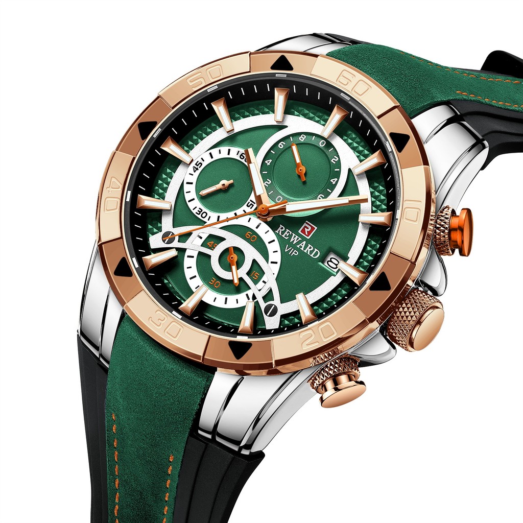 RewardSports Watch Skin-Friendly Silicone Band Contrast Color Waterproof Luminous Timing Men's Watch