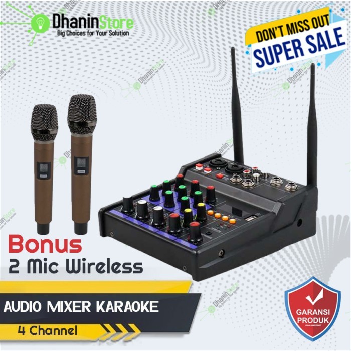 Power Mixer Audio Digital Podcast Dj Karaoke 4 Channel Mic Wireless
