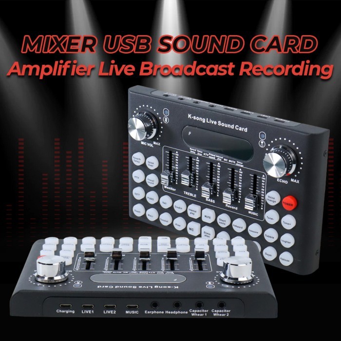 Mixer Karaoke 2 Channel USB Sound Card Amplifier Bluetooth