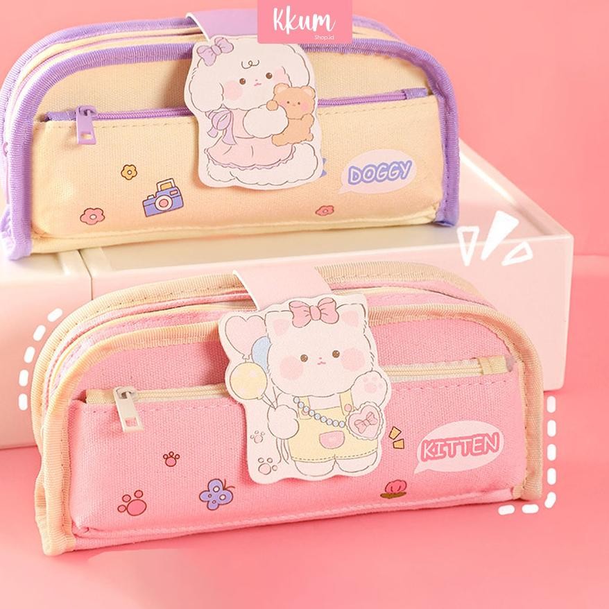 

uk-12 Tempat pensil anak murah anti air kanvas/ Kotak pensil 2 risleting Terlaris