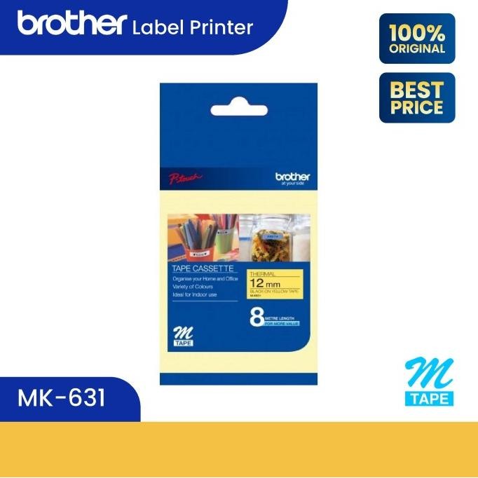 

BROTHER LABEL TAPE MK-631 12MMX8M BLACK ON YELLOW NON-LAMINATED MK631 ORIGINAL DAN TERPERCAYA