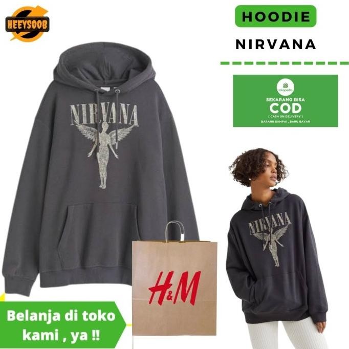 Hoodie H&M Nirvana Grey ,Hoodie Pria Hoodie Wanita Free Paperbag Kekinian