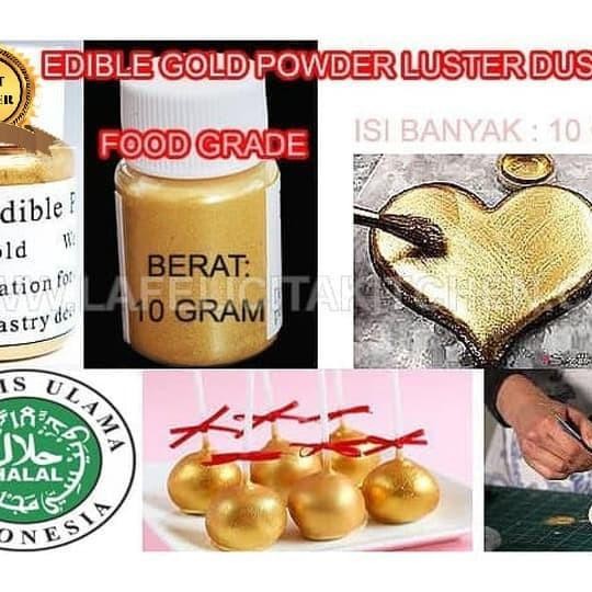 

Halal Edible Gold Luster Lustre Dust . Isi Flake 10G Fondant Coklat