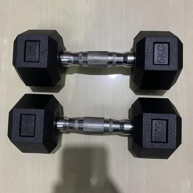 Dumbell Dumble Barbel Rox Rubber Hexagonal 5 Kg